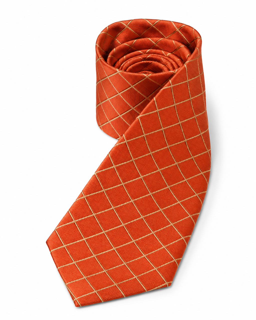 Cravate 100% soie Orange à carreaux