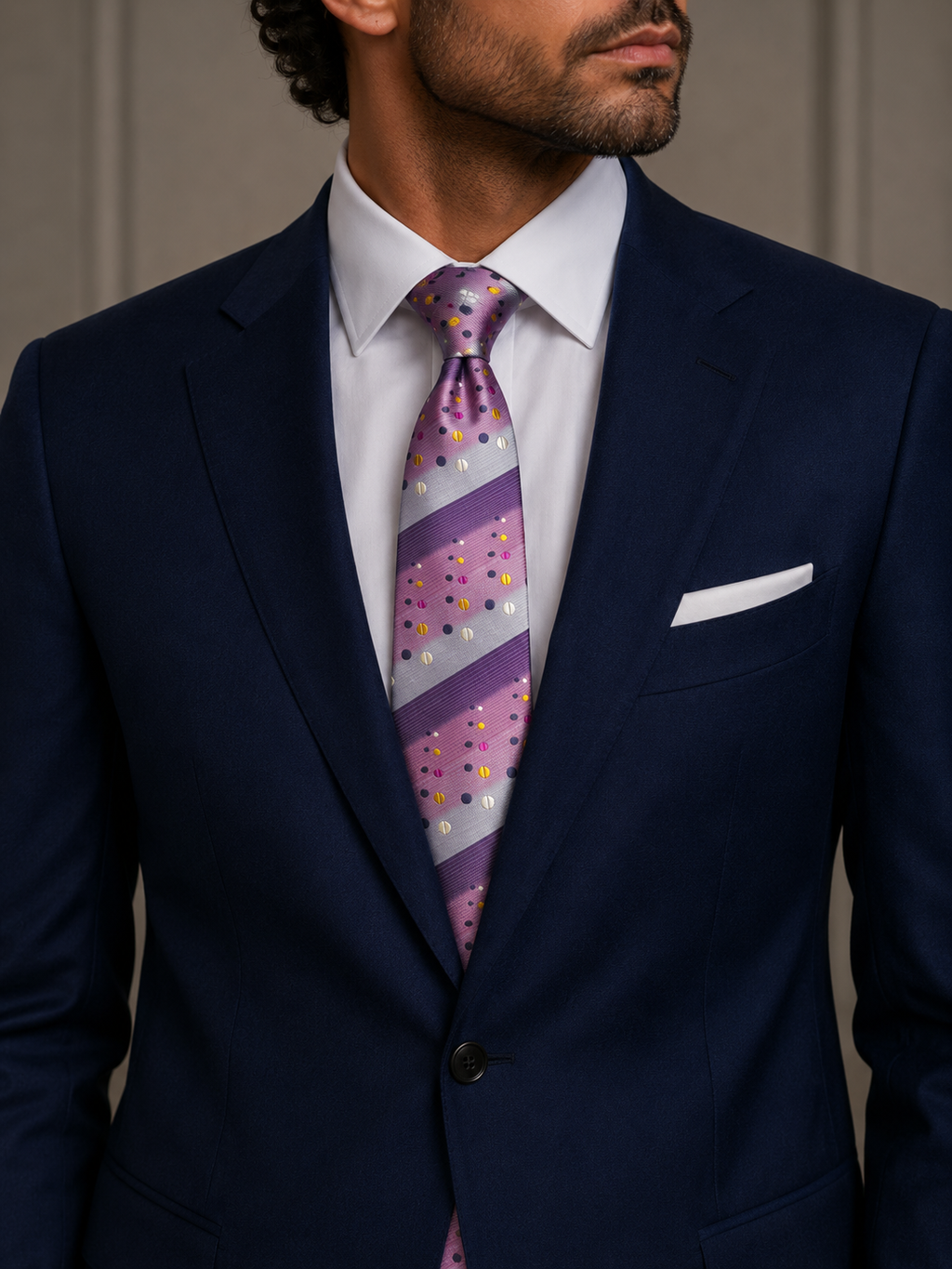 Cravate 100% soie Violet Multicolore à pois